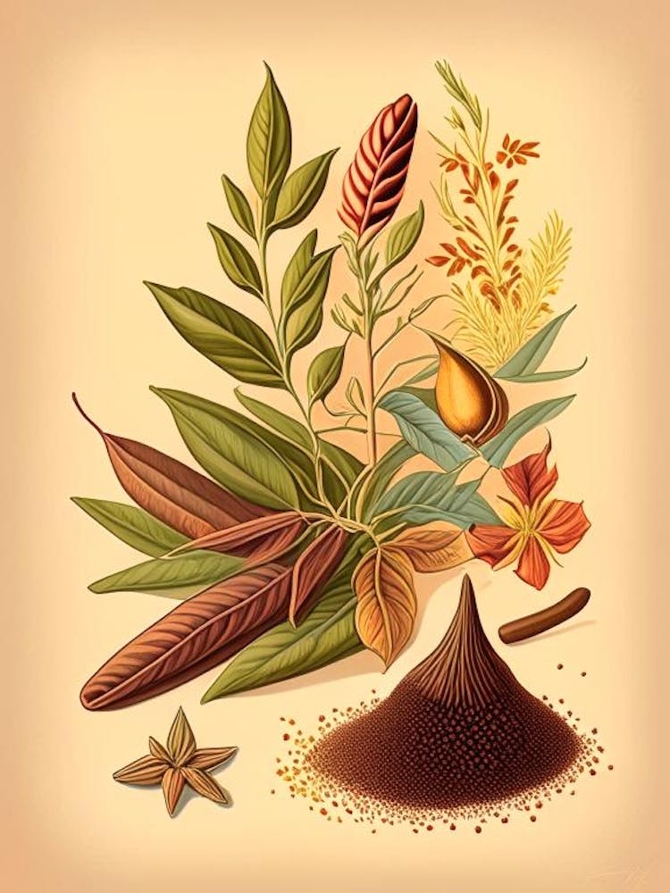 Cat S Claw Spices And Herbs Retro Drawing 1