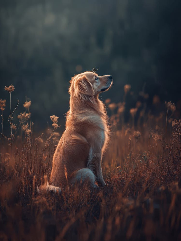 Golden Retriever In The Field. Generated AI.