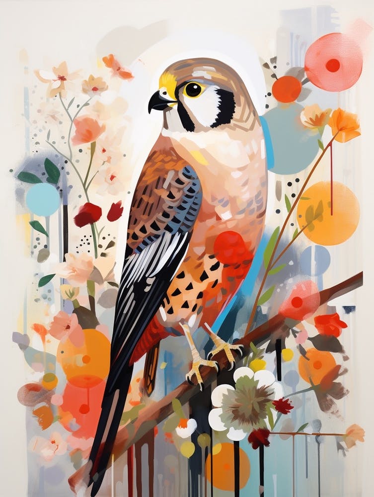 Peinture-collage d'oiseau Faucon crécerelle d'Amérique 1