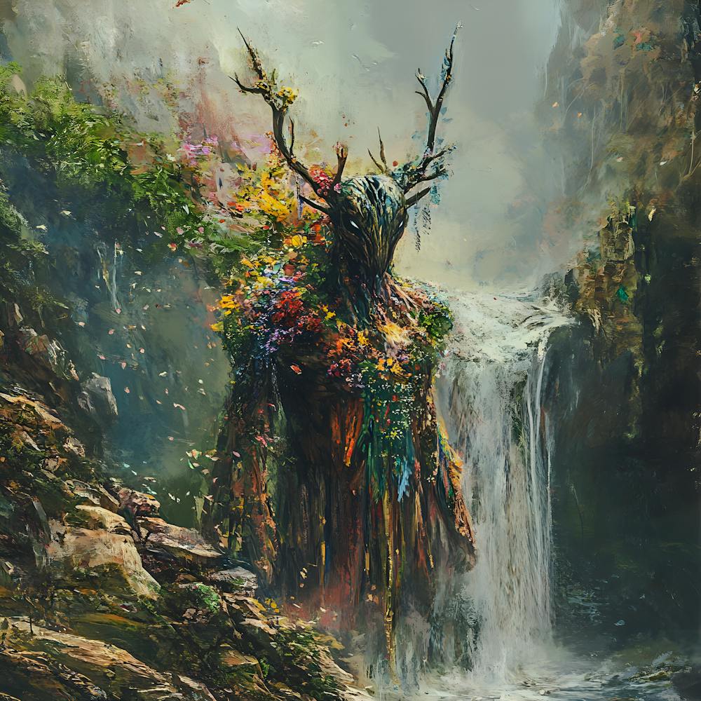The Spirit of the Wild - Floral Tree God by the Falls