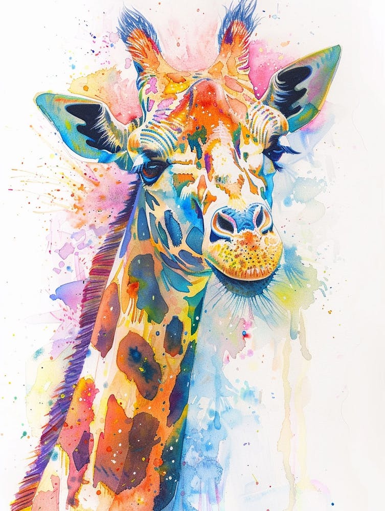 Giraffe Colourful Watercolour 4