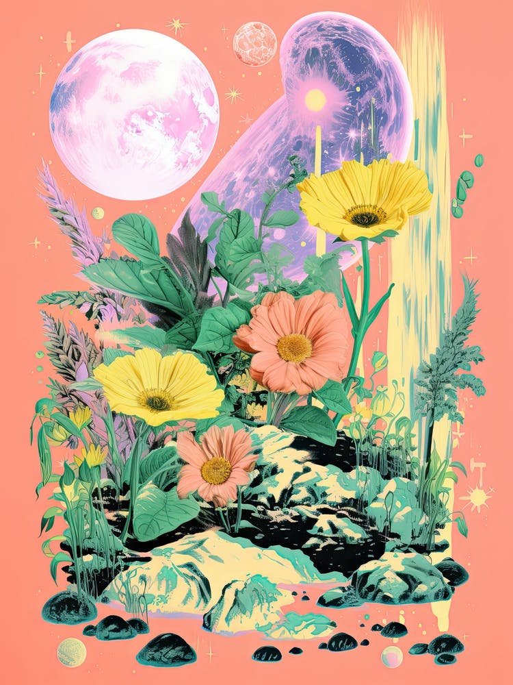 Abstract Flower Moon Risograph Style