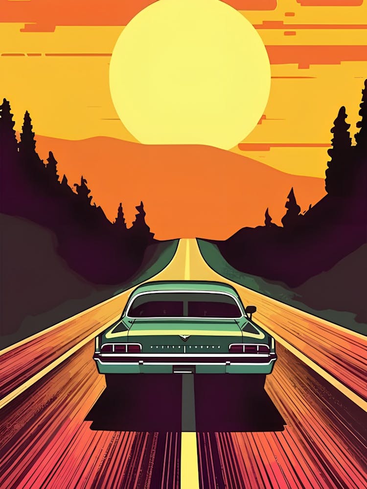 Car On The Road At Sunset