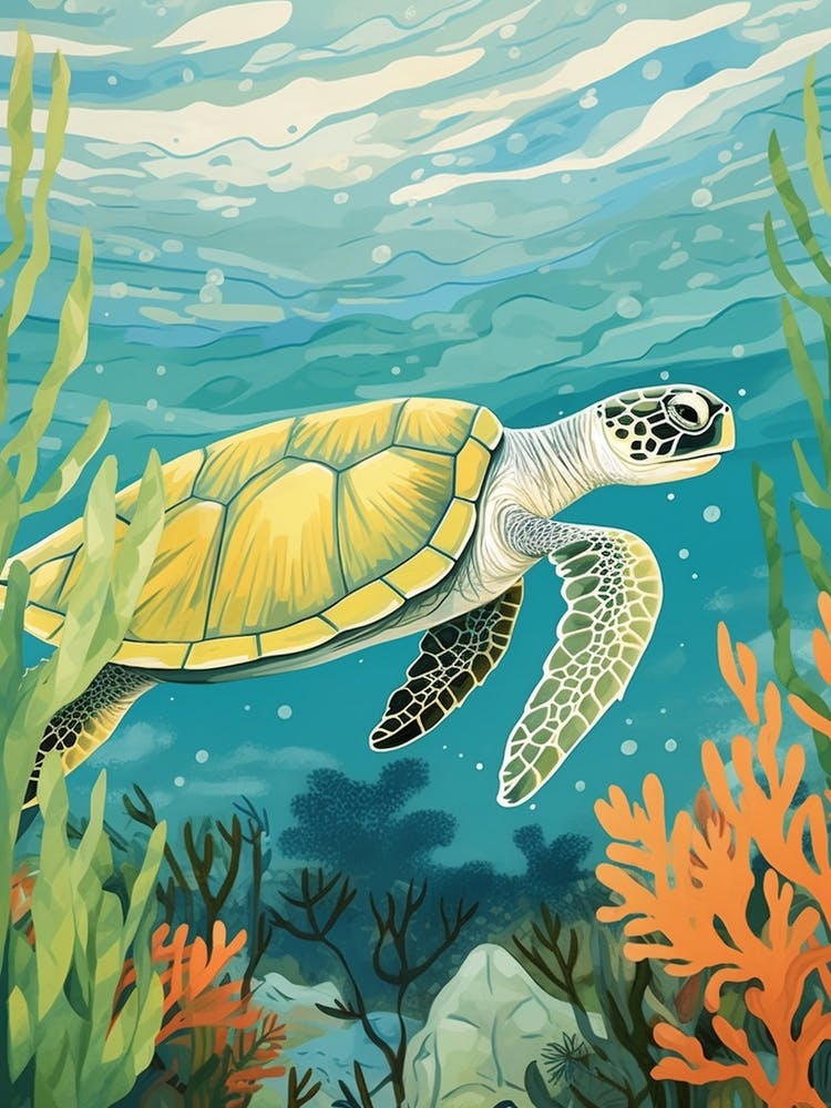Modern Illustration Of Sea Turtle In Ocean Swimming 4