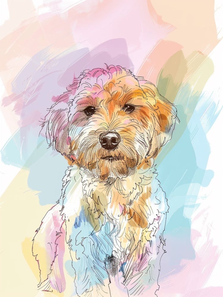 Portuguese Water Dog Dog Pastel Line Illustration 1