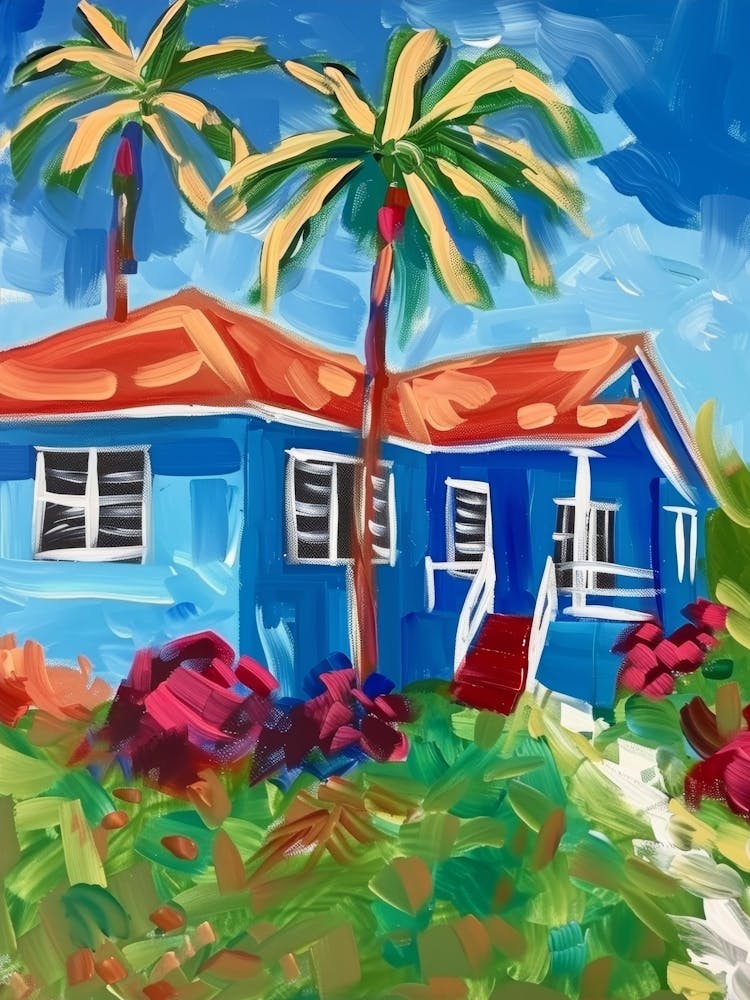 Blue House With Palm Trees 1