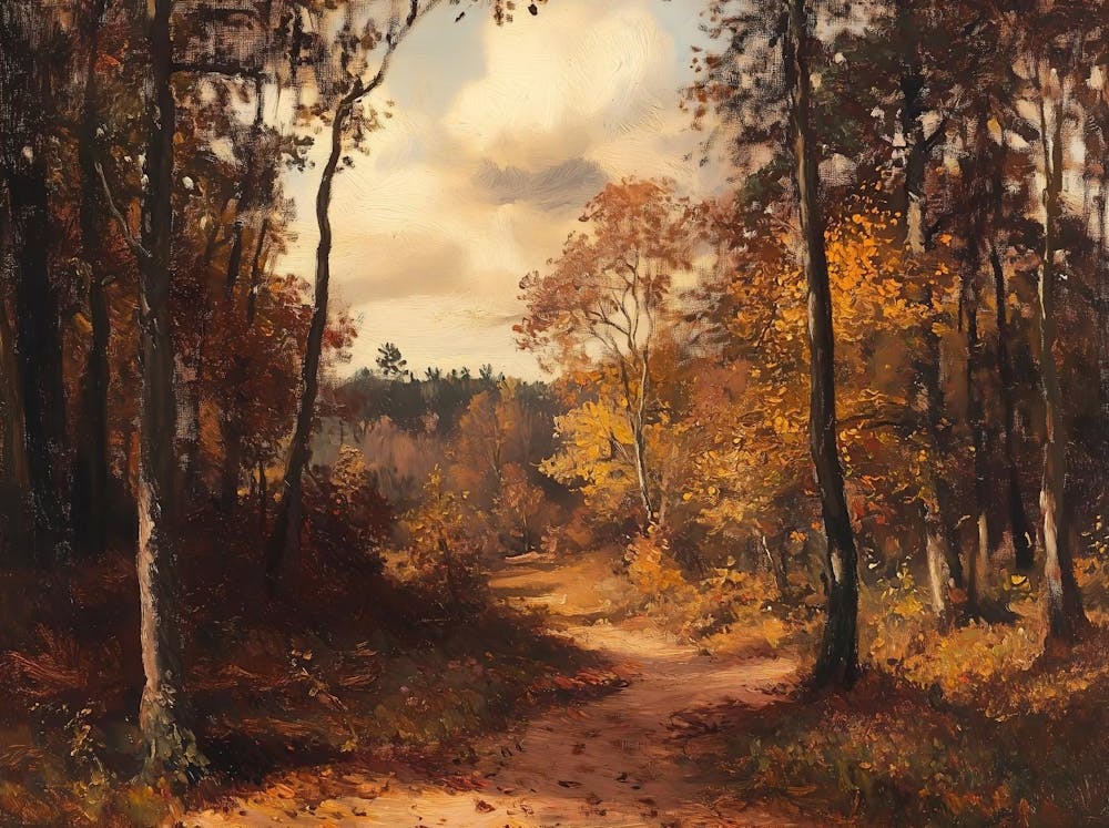 Muted Autumn Landscape Painting, Vintage Autumn Print, Moody Countryside Art, Rustic Warm Tone Digital Print, Neutral Earth Tone Wall Decor