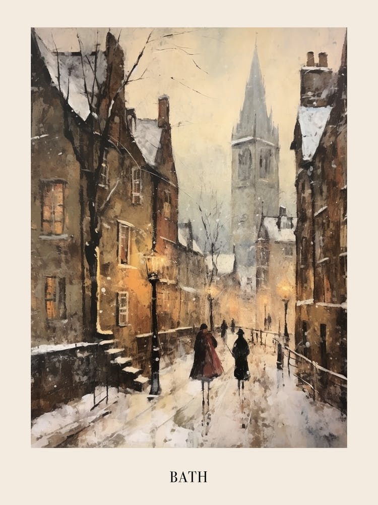 Vintage Winter Painting Poster Bath United Kingdom 3