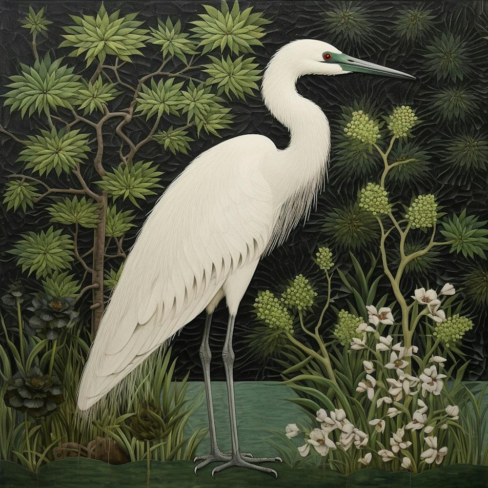 Ohara Koson Inspired Bird Painting Egret 3 Square