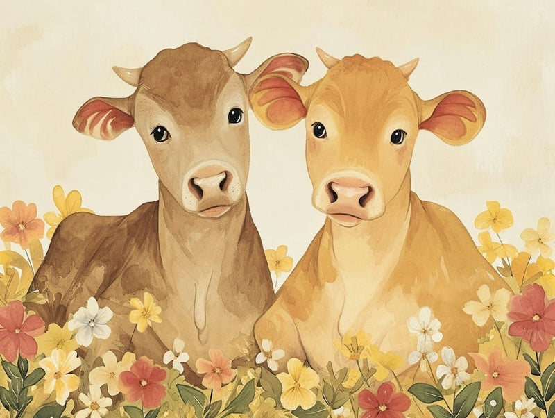 Floral Animal Illustration Cow 1