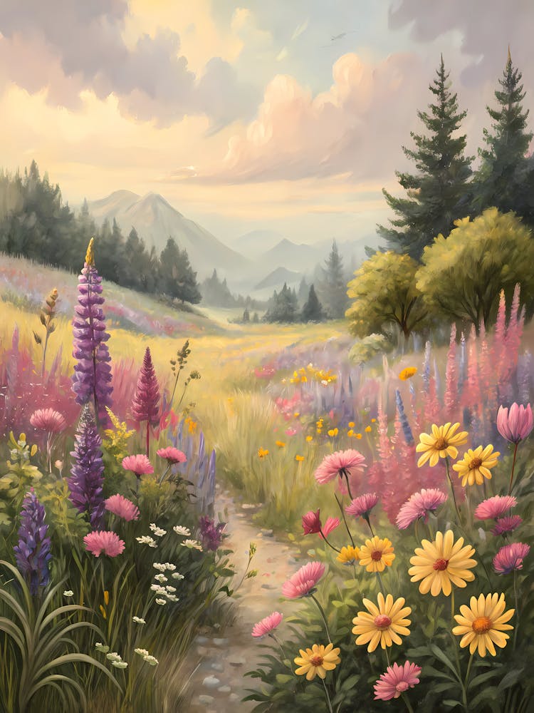 Oil Painting Style Wildflower Garden With Pastel
