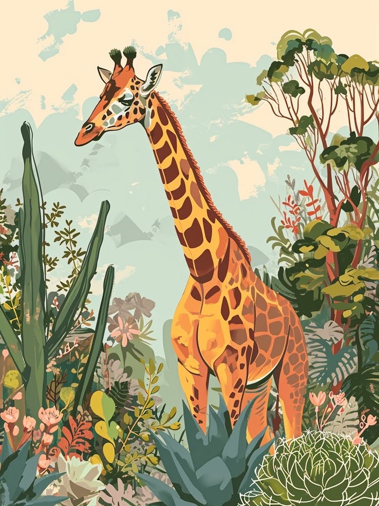 Giraffes Looking Over The Leaves 2
