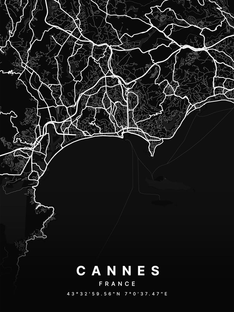 Cannes France Black Map