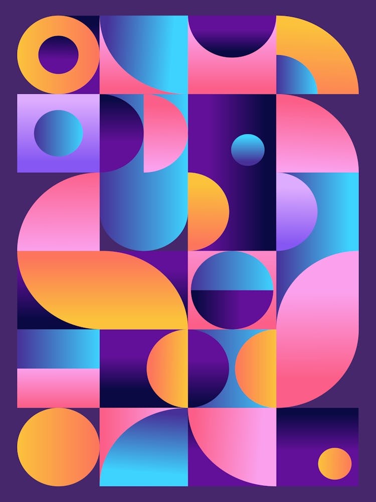 Synthwave Bauhaus Neon poster #1 (dark purple-pink) — abstract poster, retrowave print 2
