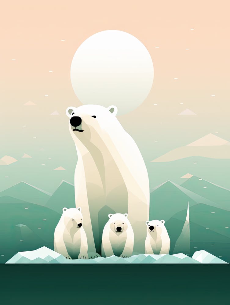 Frosty Connections; Oil Art Of Polar Bear Family