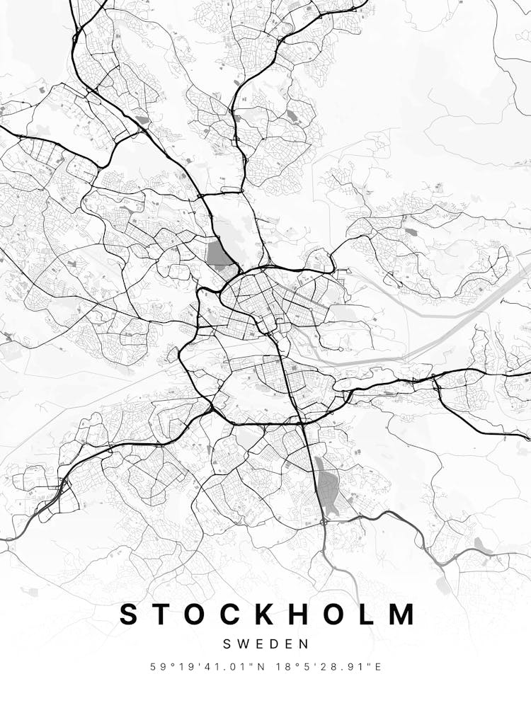 Stockholm Sweden White Map