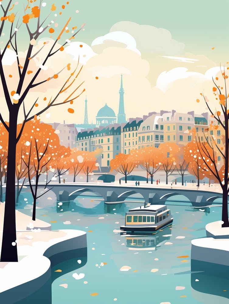 Illustration de Voyage d'Hiver Vintage Paris France