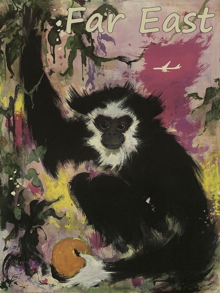Far East Monkey, Vintage Travel Poster