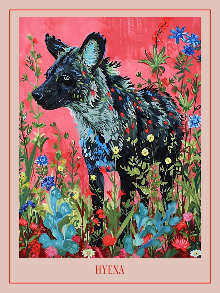 Floral Animal Painting Hyena 4 Poster