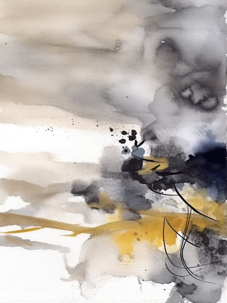 Watercolour Abstract Grey And Mustard 4