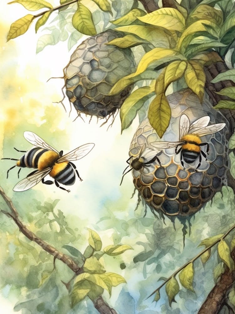 Bee Venom Bee Beehive Watercolour Illustration 3