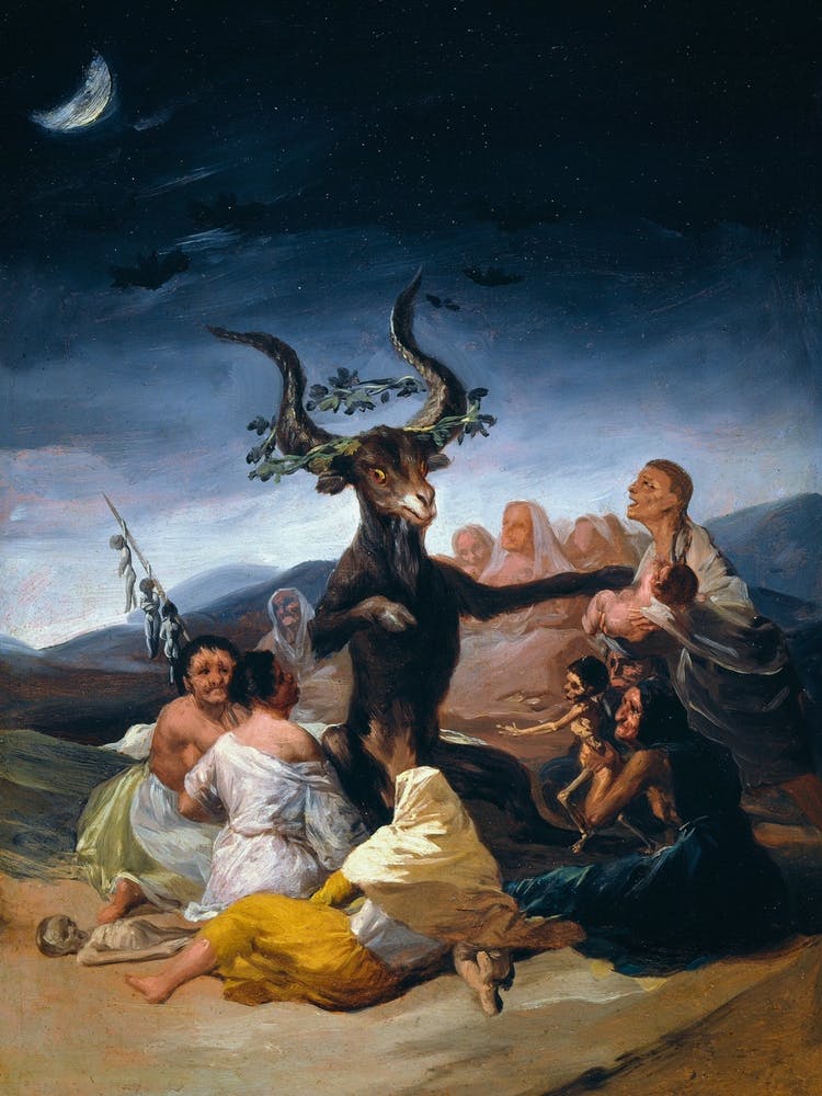 The Witches Sabbath 1798 by Francisco Goya - Witch Moon For The Dark Arts, Witchcraft, Dark Aesthetic, Gothic, Renaissance, Gallery Wall, Oil Painting Pagan Baphomet Goat Satan Worship Cool Medieval