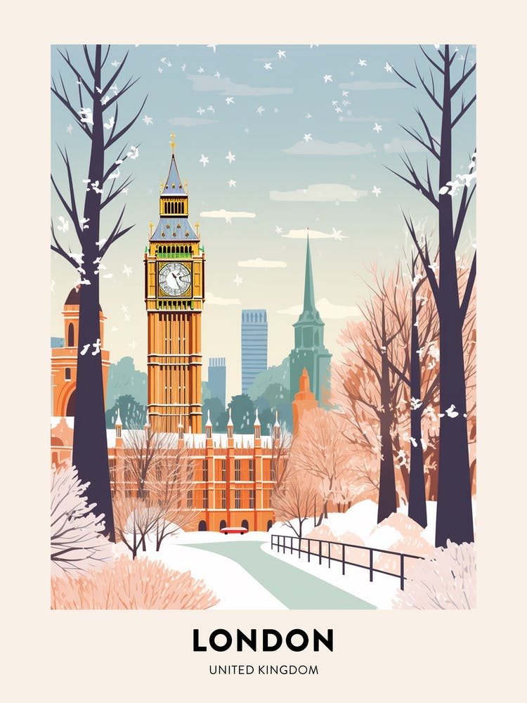 Affiche de Voyage Vintage Hiver Londres Royaume-Uni 1