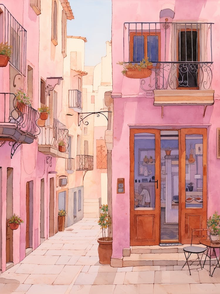 Alicante Spain 1 Vintage Pink Travel Illustration