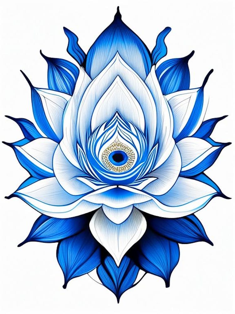 Lotus Flower, Symbol, Third Eye Blue & White 2