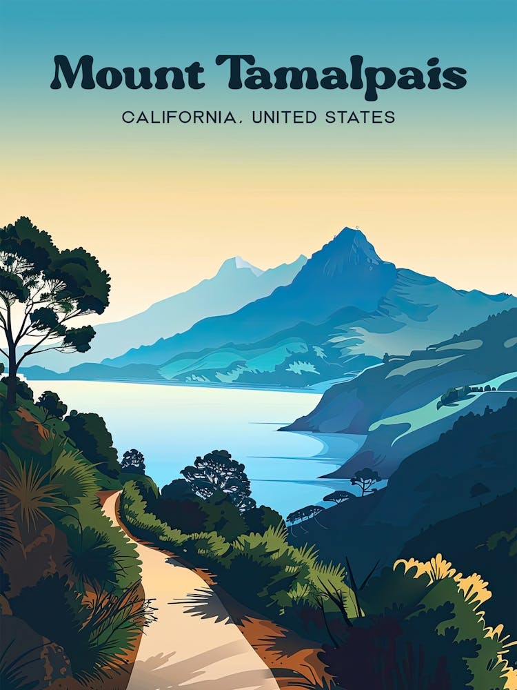 Mount Tamalpais California Hiking Trail Digital Travel Art