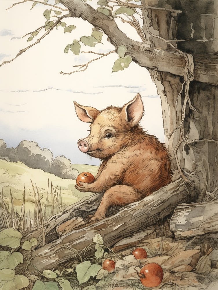 Storybook Animal Watercolour Pig 2