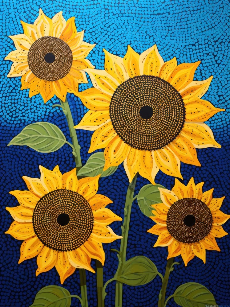 Sunflowers On Blue Background 2