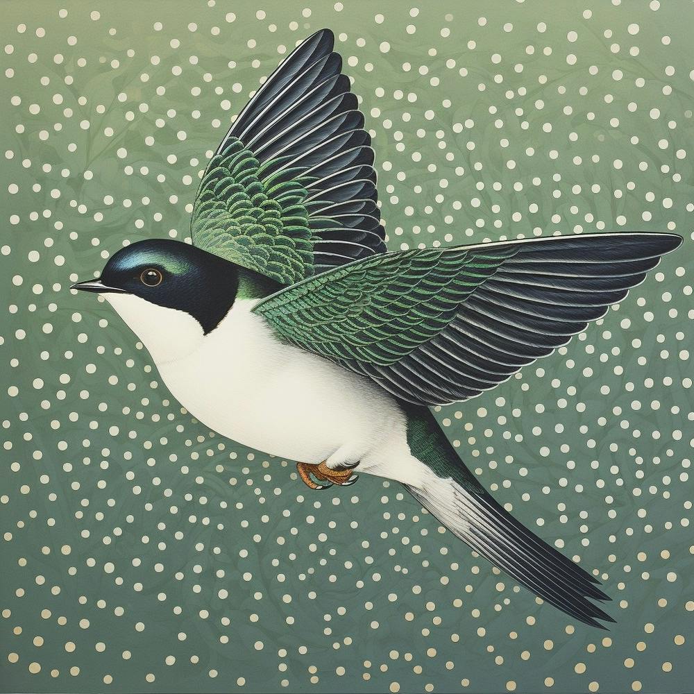 Ohara Koson Inspired Bird Painting Barn Swallow 1 Square