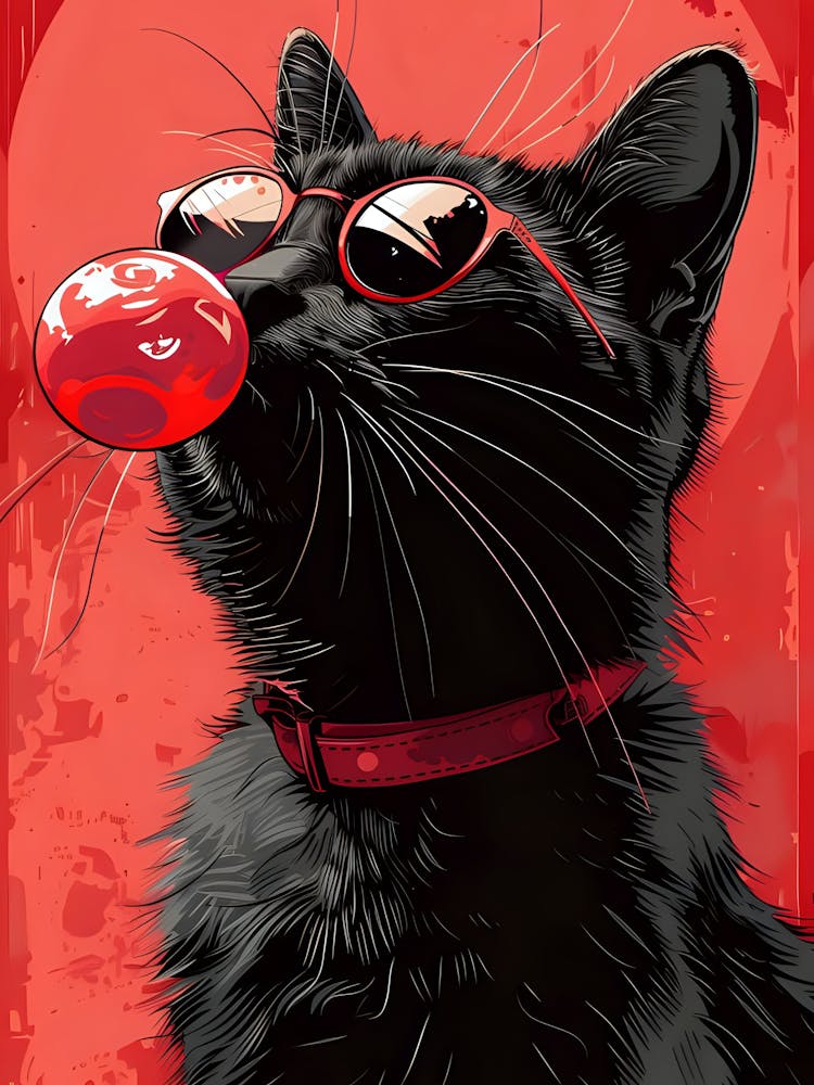 Black Cat With Red Bubble Gum