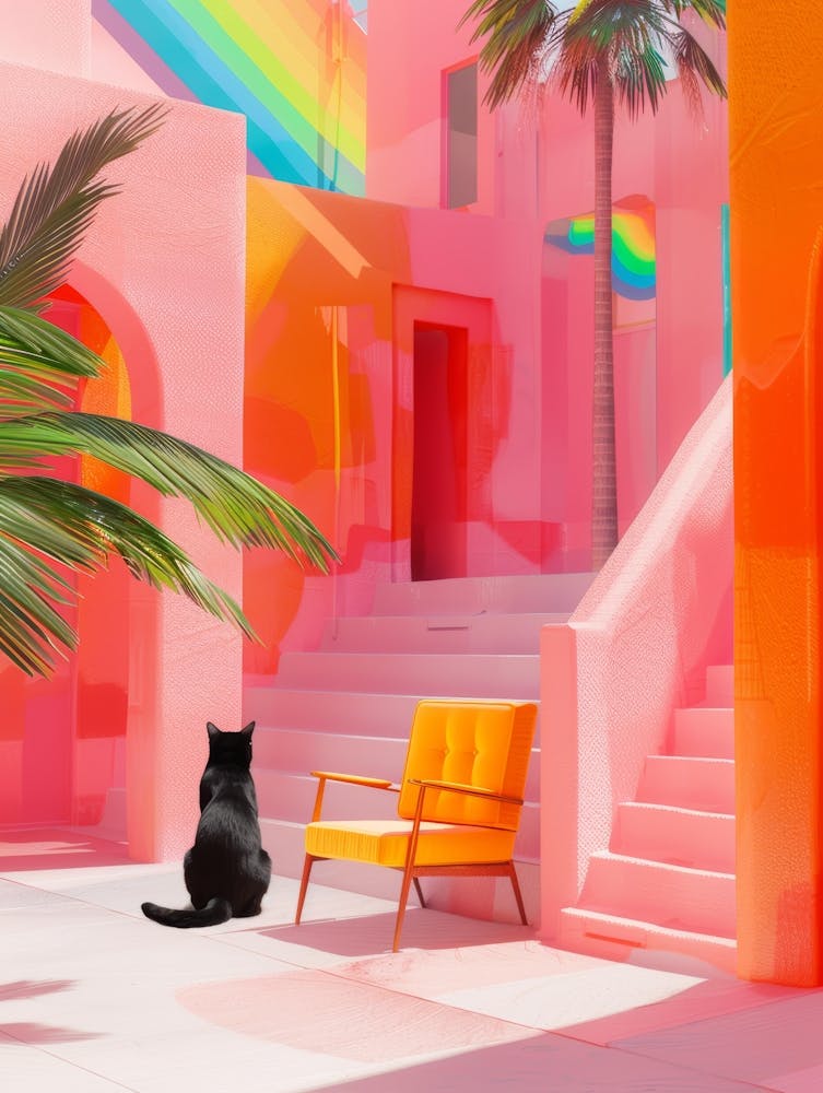Cat In A Colorful House