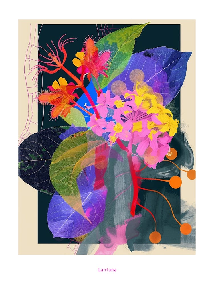 Lantana 2 Neon-Blumen-Collage-Poster