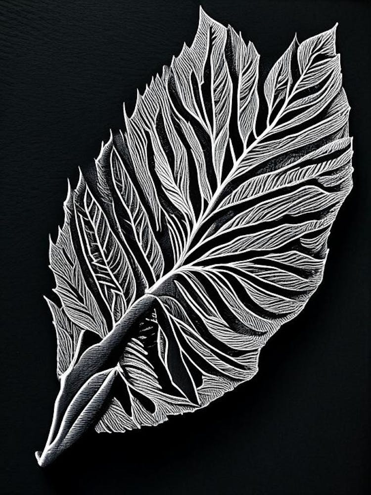 Wild Cherry Bark Leaf Linocut 2