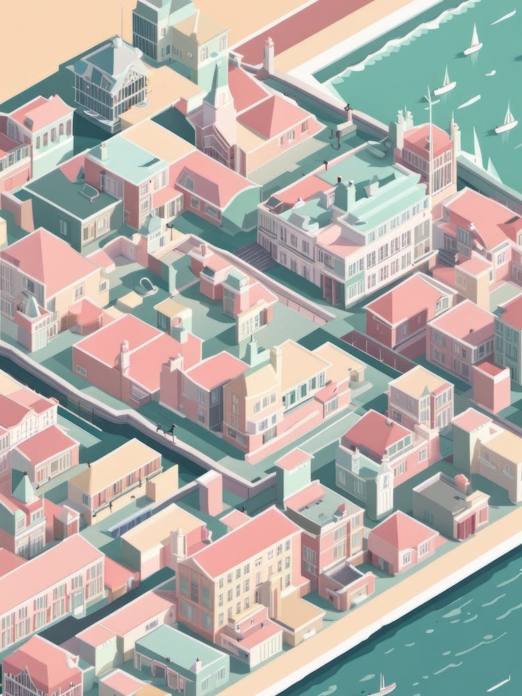 European Town Sea Meets City Buildings Architecture Pastel Colours