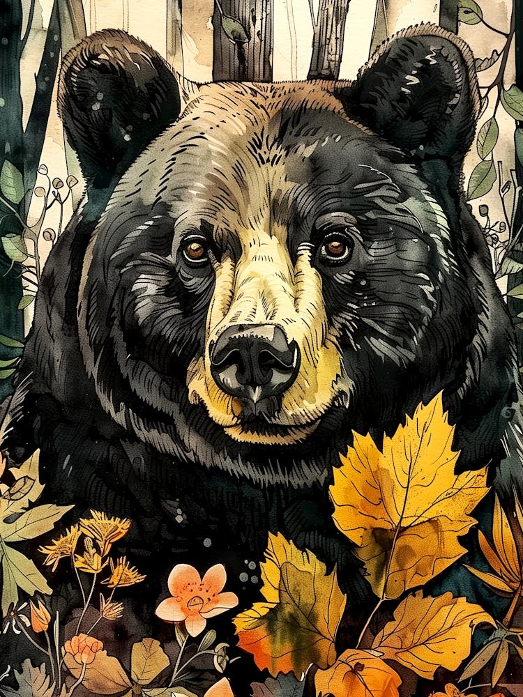 Black Bear In The Woods animal art