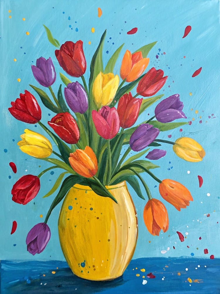 Tulips In A Yellow Vase Living Room (2)
