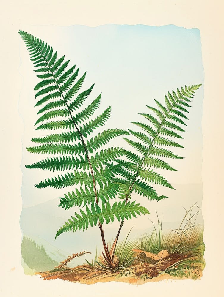 Vintage-Illustration Weicher Schildfarn 1