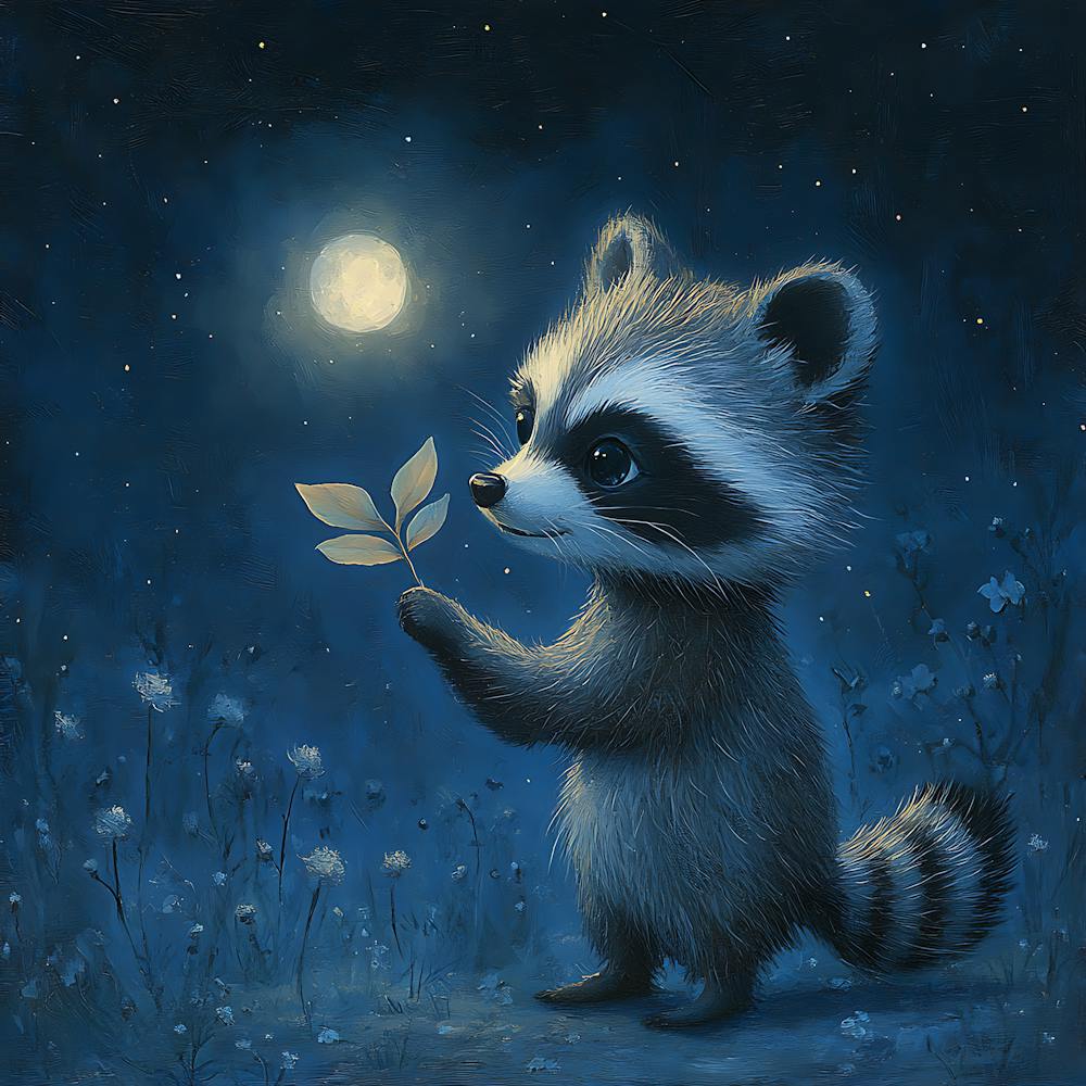 Curious Raccoon with Heart Leaf Backdrop 3