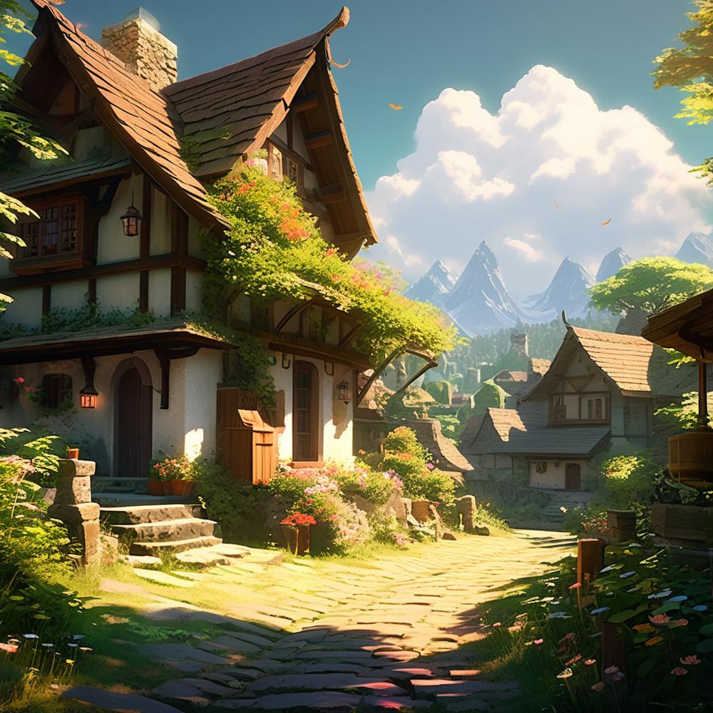 Rustic Village Scene Ethereal Heavenly Glow Incorporating Styles Of Greg Rutkowski Loish Rhads (1)