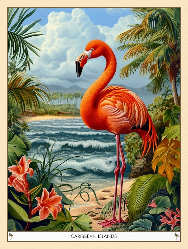 Greater Flamingo Caribbean Islands Tropical Illustration 6 Poster