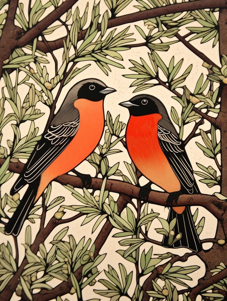 Art Nouveau Birds Poster Cedar Waxwing 1