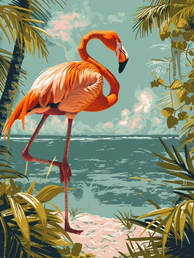 Greater Flamingo Yucatn Peninsula Mexico Tropical Illustration 1