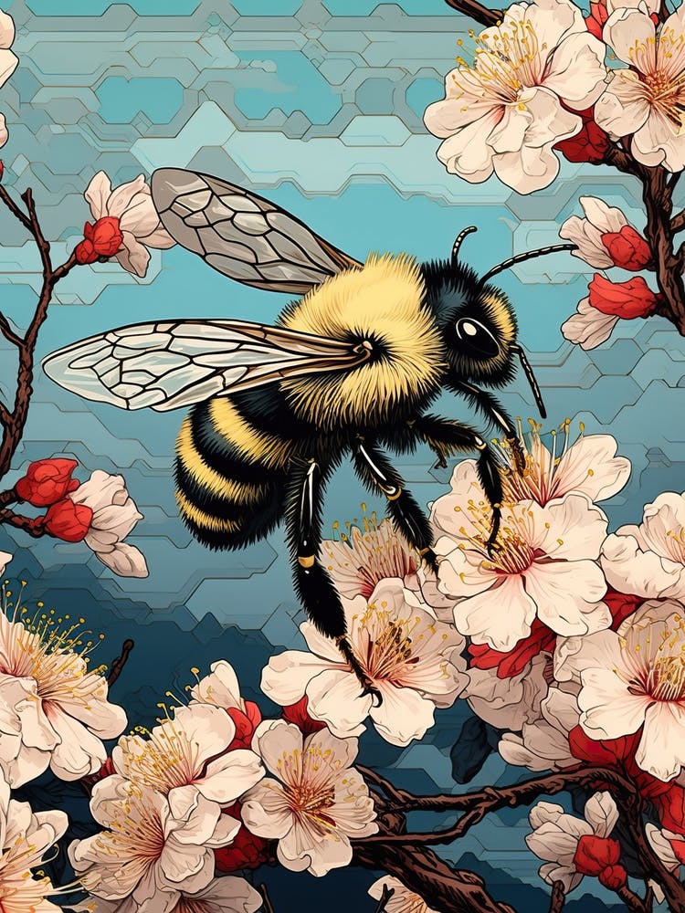 Bumblebee Animal Drawing In The Style Of Ukiyo E 2