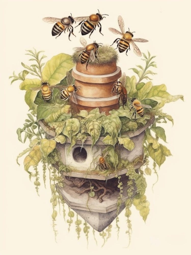 Resin Bee Beehive Watercolour Illustration 1