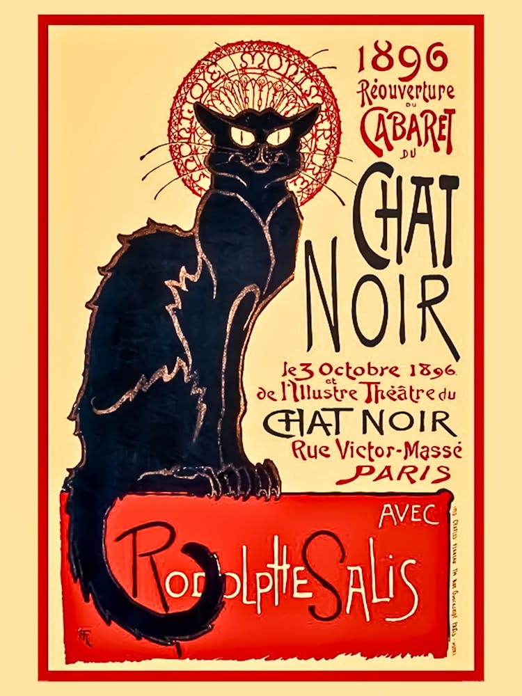 Cabaret du Chat Noir Famous Black Cat Vintage Paris Poster Avec Rudolph Salis