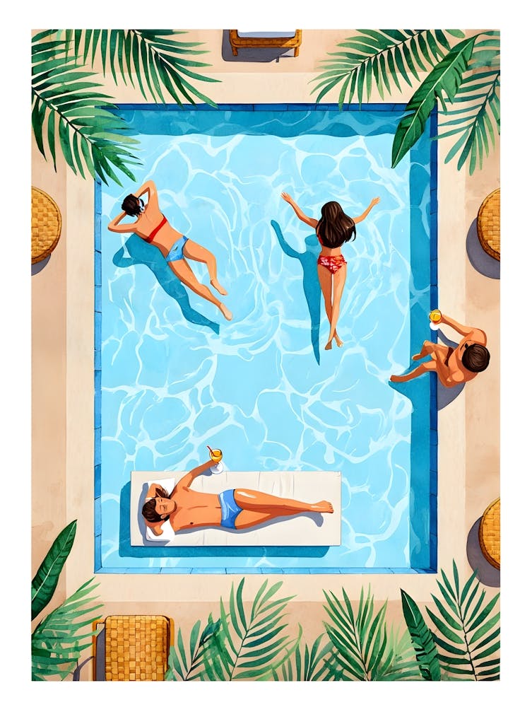 Summer Pool Scene - Aerial View Relaxation